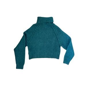 Zara Teal Alpaca Wool Blend Turtleneck Sweater Medium Soft Cozy Knit